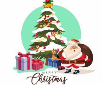 Christmas Banner Template Fir Tree Santa Presents Sketch