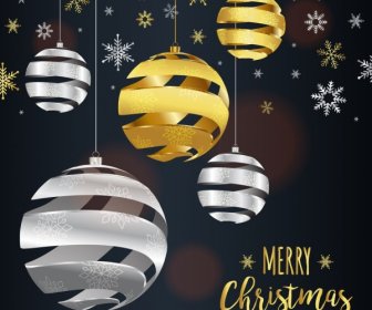 Christmas Banner Template Snowflakes Twisted Spheres Decoration
