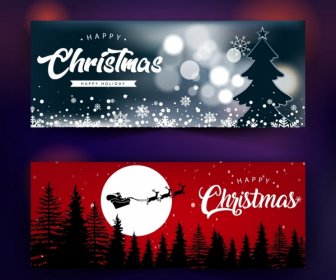 Christmas Banner Templates Dark Bokeh Decor Snowy Backdrop