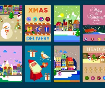 Christmas Banner Templates Illustration With Various Symbols