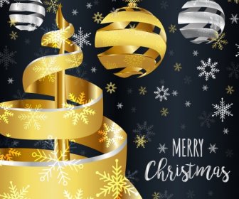 크리스마스 배너 3d 빛나는 황금은 트위스트 장식