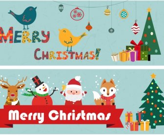 Christmas Banners Classical Design And Symbol Elements