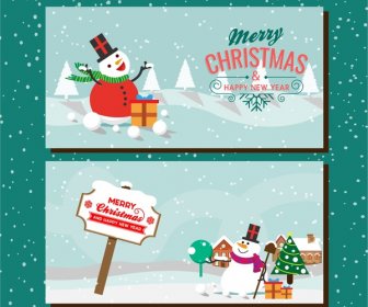 Christmas Banners Sets Snowman Style Design