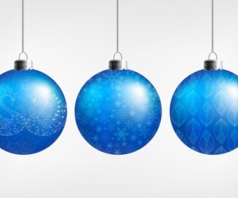 Icônes De Boule De Noël Brillants Bleu Design