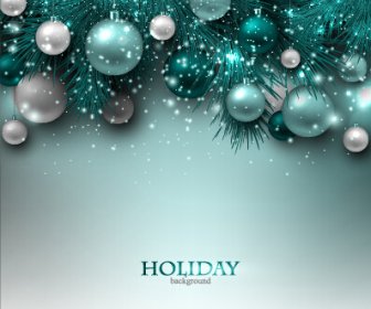Christmas Baubles With Shiny Holiday Background Vector