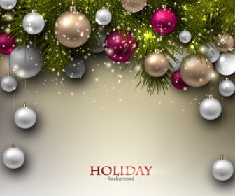 Christmas Baubles With Shiny Holiday Background Vector