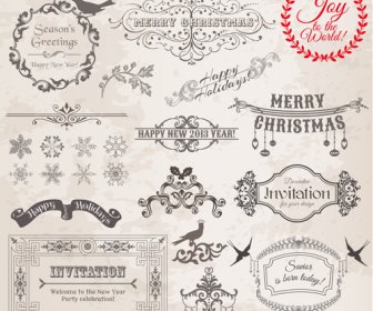 Christmas Calligraphic Frame And Decor Vector