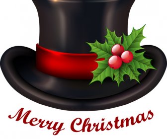 พื้นหลังการ์ดคริสต์มาสกับหมวกสีดำและตัวอักษร