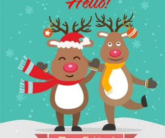 Desain Cover Kartu Natal Dengan Reindeers Lucu