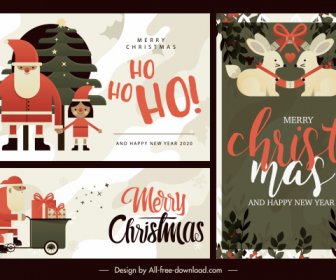 Christmas Card Cover Templates Flat Retro Elements Decor