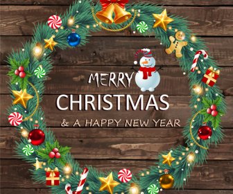 聖誕賀卡設計與五顏六色的裝飾月桂樹花環