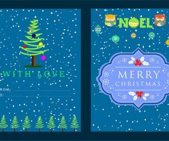 Christmas Card Snow And Emblems In Blue Background