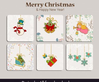 Christmas Card Templates Colorful Flat Classical Symbols