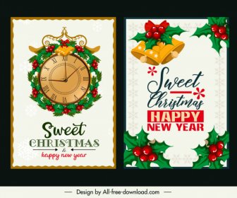 Templat Kartu Natal Dekorasi Lonceng Jam Klasik Yang Elegan