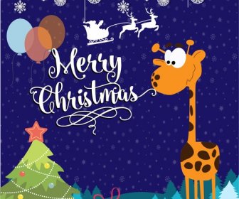 Illustrazione Vettoriale Di Cartolina Di Natale Con La Giraffa Sveglia