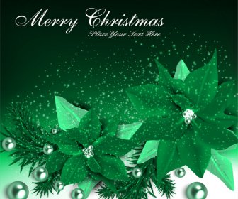 Christmas Card With Green Poinsettia On Dark Background
