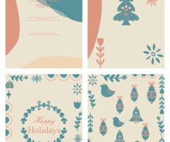 Christmas Cards Templates Flat Retro Decor Elements