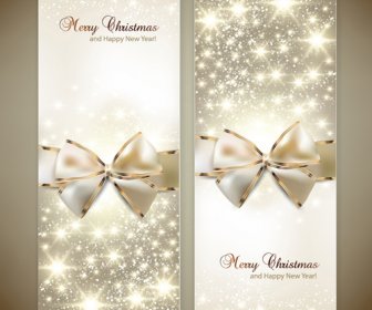 Christmas Cards With Bows Design Vector