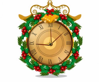 Christmas Clock Icon Classic Elegant Colorful Decorated