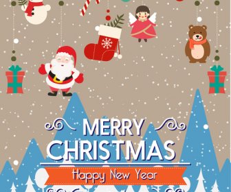Christmas Decorations With Hanging Ornamentals And Snow Background