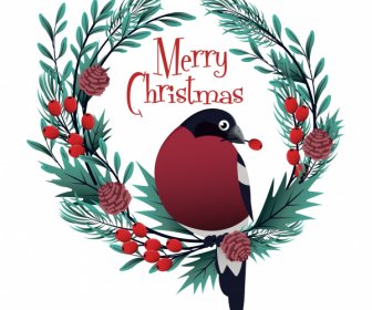 Christmas Design Element Bird Wreath Sketch