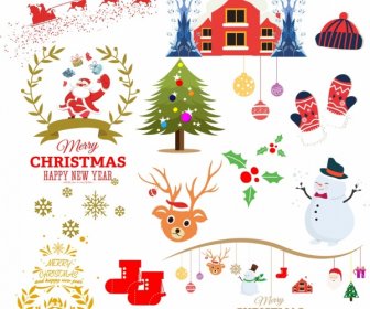 Christmas Design Elements Classical Symbols Colored Flat Design