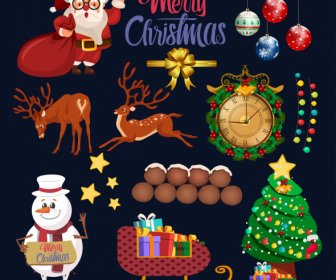 Christmas Design Elements Colorful Classic Symbols Sketch