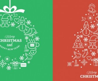 Christmas Design Elements Flat Symbols Outline