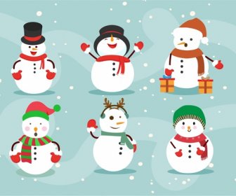 Christmas Design Elements Illustration With Various Posing Snowman