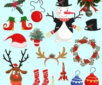 Christmas Design Elements Multicolored Cute Objects