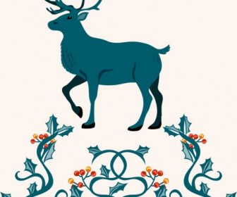 christmas design elements reindeer flower frame icons