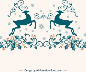 Christmas Design Elements Reindeer Flowers Icons Classical Symmetry