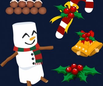 christmas design elements snowman decorated objects icons