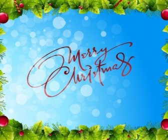 Christmas Frame On Blue Bokeh Background Vector Graphic