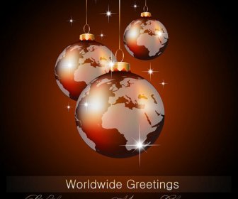 Noel Küre Dünya Geniş Tebrik Kartı Vektör