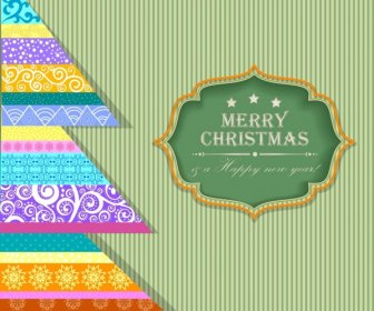 Felicitacion De Navidad Decoracion Colorida Pancarta Rayas Clásicas De Triángulos