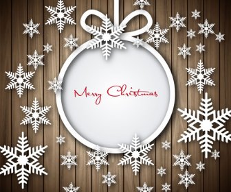 Christmas Greeting With Snowflakes And Wooden Plank Background