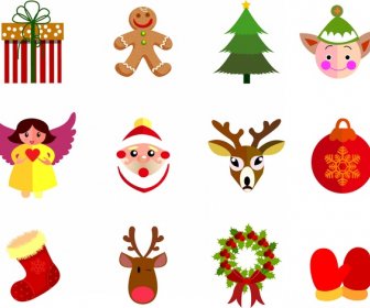 Christmas Icons With Colorful Flat Design