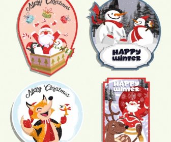Christmas Labels Collection Santa Snowman Fox Reindeer Decor