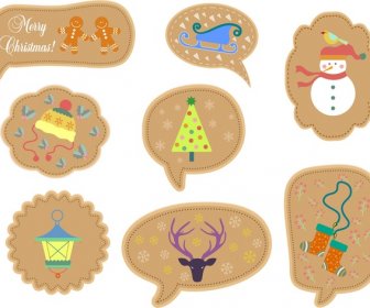 Christmas Labels Collection Various Symbols Shapes In Brown