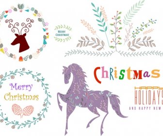 Christmas Logo Setzt Verschiedene Symbole In Multicolors