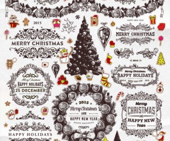 Christmas Ornament Elements And Labels Vector