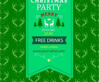 Christmas Party Banner Green And Reindeer Repeating Pattern