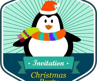 Christmas Party Invitation Card Design With Cute Penguin