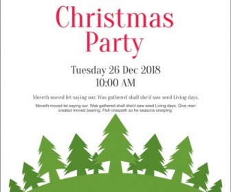 Christmas Party Invitation Poster Or Card With Wine Glasses Having Grey Snowflake Background And Green Bottom Border With Ornaments