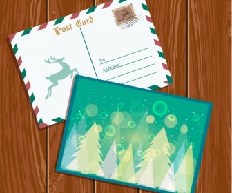 Christmas Postcard Template Classical Envelope Sparkling Bokeh Decoration