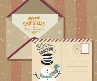 Christmas Postcard Template Classical Snowman Snowflakes Decor