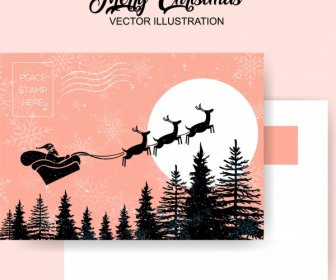 Christmas Postcard Template Sleighing Santa Claus Classical Design