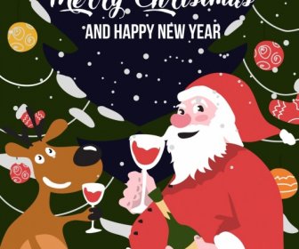 Natal Poster Santa Bergaya Rusa Ikon Bersalju Latar Belakang