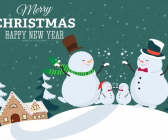 크리스마스 포스터 양식된 눈사람 가족 아이콘